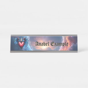 Flammendes Herz des Mondes – Gothic Cosmic Love Schreibtischnamensplakette