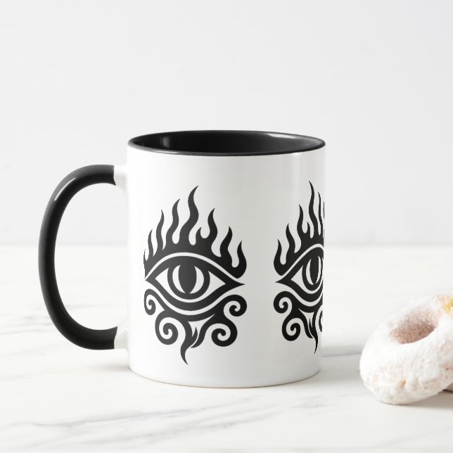 Flammendes Stammauge - Power und Vision Tattoo-T-S Tasse (Mit Donut)