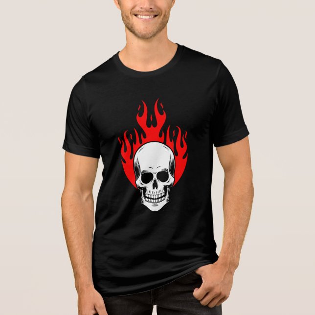 Flammendes Totenkopf-Grafik Tri-Blend Shirt (Vorderseite)