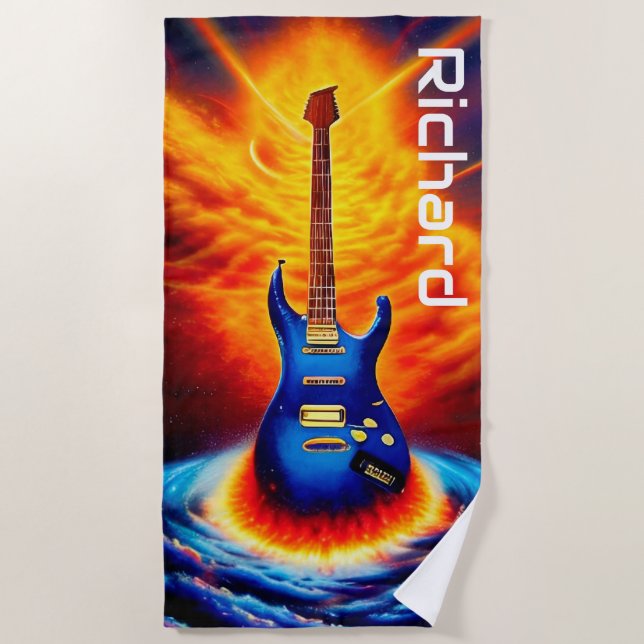 Flammengitarre Strandtuch (Vorderseite)
