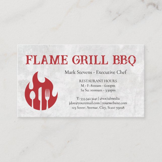 Flammengrill Utensils | Restaurant-Logo Visitenkarte (Vorderseite)
