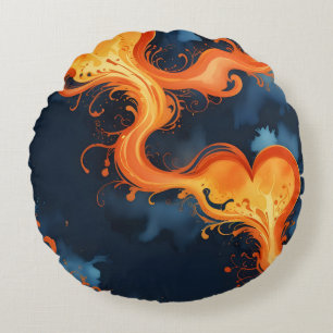 Flammenherz Feuer & Himmel Rundes Kissen