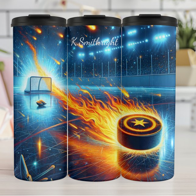 Flammenhockey-Puck-Goal-Explosion Thermosbecher (Von Creator hochgeladen)