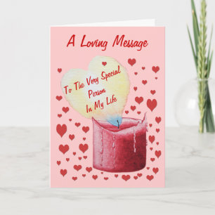 Flammenkerze mit rotem Herz und Liebe Karte