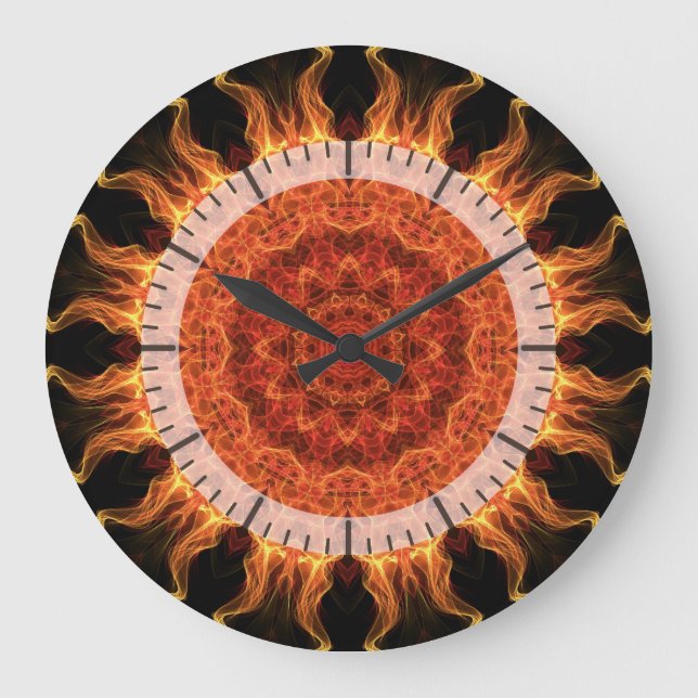 Flammenmandala Große Wanduhr (Vorderseite)