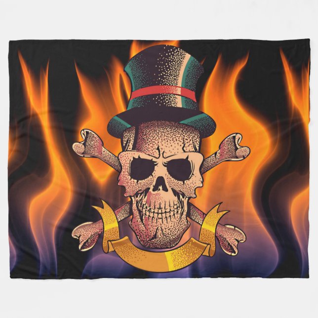 Flammenschädel Fleecedecke (Vorderseite (Horizontal))