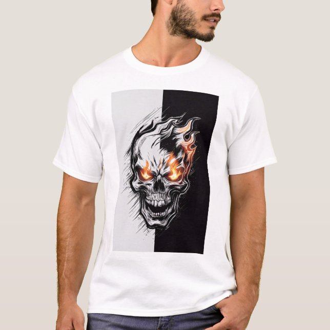Flammenschädel - gotisches Design T-Shirt (Vorderseite)