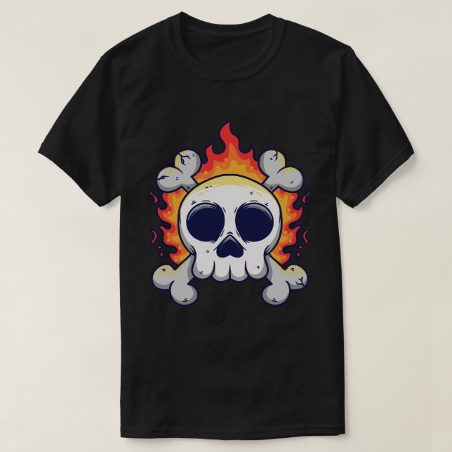 Flammenschädel mit Knochen T-Shirt (Design vorne)