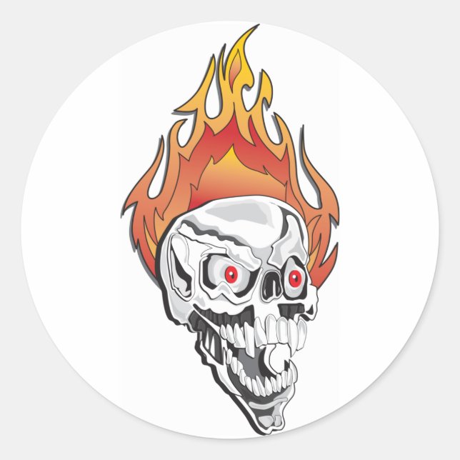 Flammenschädel Runder Aufkleber (Vorderseite)