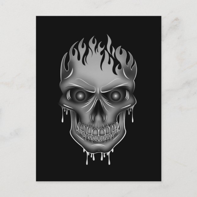 Flammenschädel - Silber Postkarte (Vorderseite)