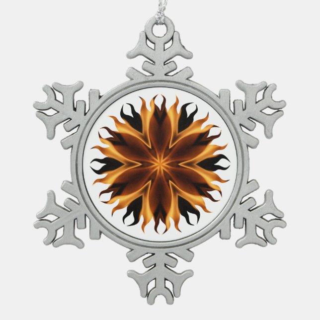 Flammenschmuck Schneeflocken Zinn-Ornament (Vorderseite)