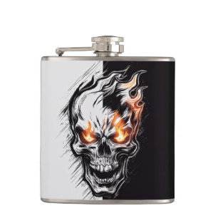 Flammenskull - Metalgravur Art #4 Flachmann
