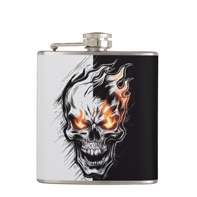 Flammenskull - Metalgravur Art #4 Flachmann (Vorderseite)