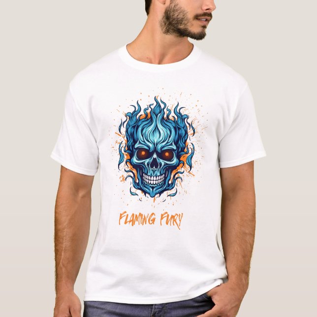 Flammenzauber-Schädel-Feuer-T - Shirt - Blaues Fla (Vorderseite)