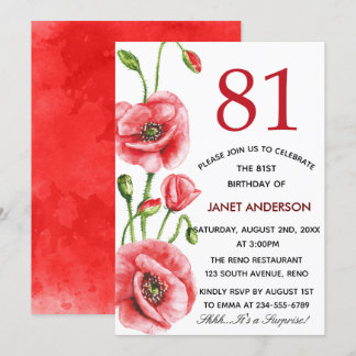 Flanders Poppy Watercolor 81. Geburtstagsparty Einladung