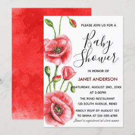 Flanders Poppy Watercolor Babydusche Einladung