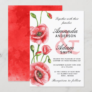 Flanders Poppy Watercolor Typografie Hochzeit Einladung