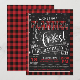 Flannel and Frost Feiertag Party Einladung Rot