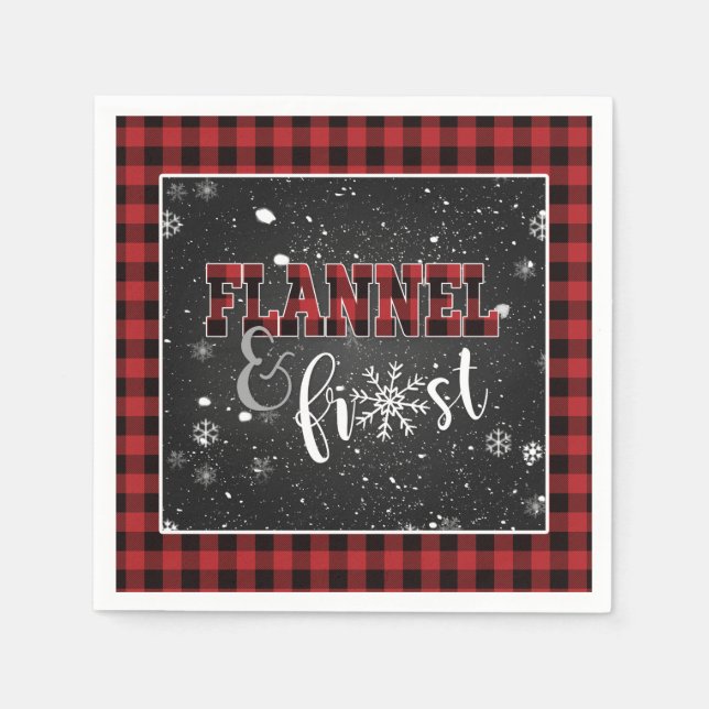 Flannel and Frost Paper Napkin - Rot - Schnee Serviette (Vorderseite)