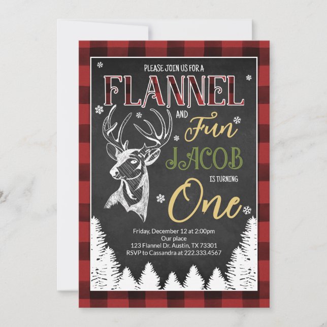 Flannel and Fun First Birthday Einladung (Vorderseite)