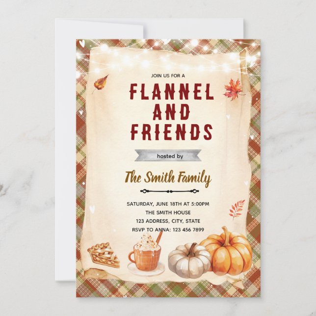 Flannel Bonfire and S'mores party invitation Einladung (Vorderseite)