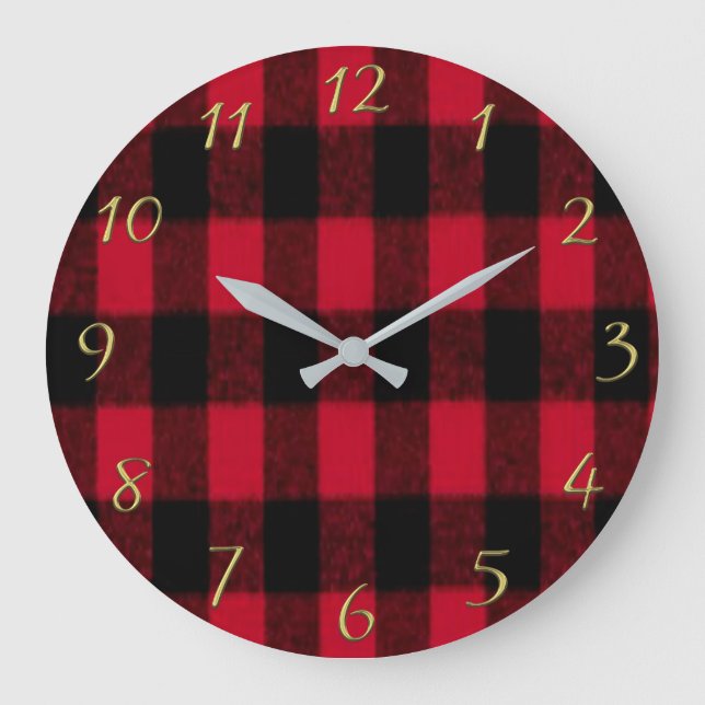 Flannel Buffalo Kariert Red Lumberjack Textur 1 Große Wanduhr (Vorderseite)