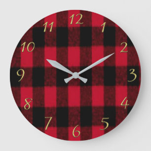 Flannel Buffalo Plaid Red lumberjack texture 1 Große Wanduhr