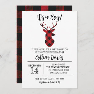 Flannel Deer Baby Shower Einladung