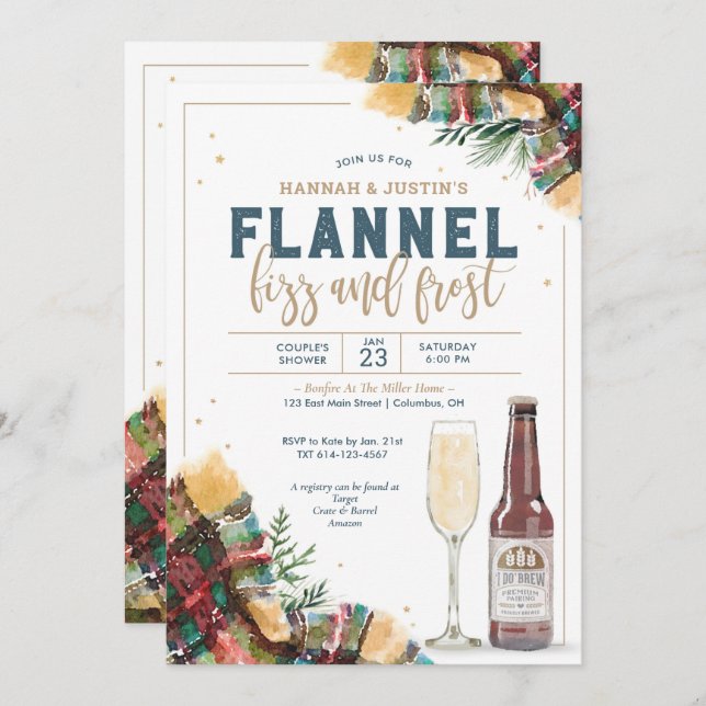 Flannel Fizz and Frost Couples Dusche Einladung (Vorne/Hinten)