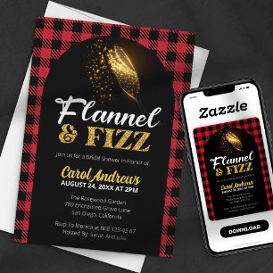 Flannel & Fizz Rot und Schwarz Karo-Junggesellinne Einladung