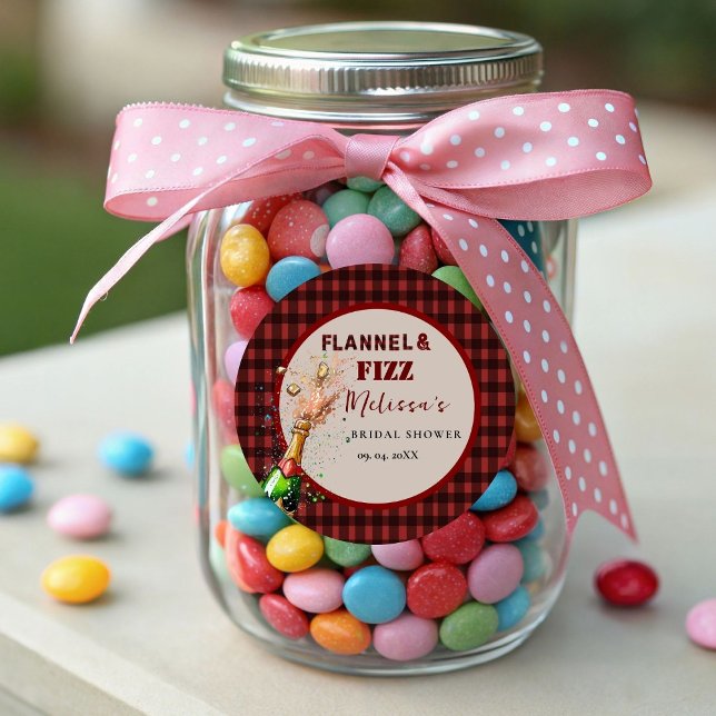 Flannel & fizz Winterrot & schwarz Brautparty Runder Aufkleber (Von Creator hochgeladen)