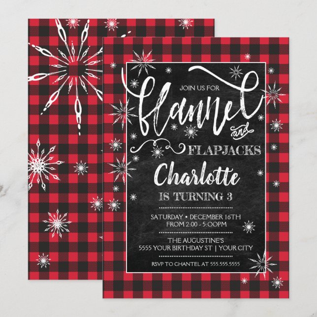 Flannel & Flapjacks Einladung zum Geburtstag (Vorne/Hinten)
