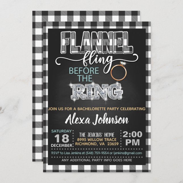 Flannel Fling Junggeselinnen-Abschied Einladung -  (Vorne/Hinten)