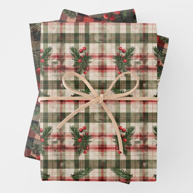 Flannel Kariert Winter Holiday Gift Geschenkpapier Set (Beispiel)