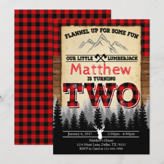 Flannel Lumberjack Geburtstagsparty Einladung zwei