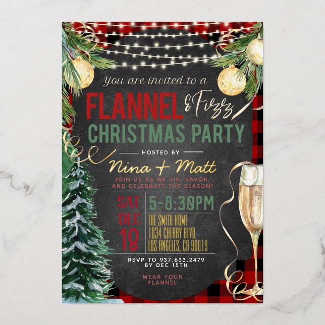 Flannel und Fizz Weihnachts-Party Einladung (Vorderseite)