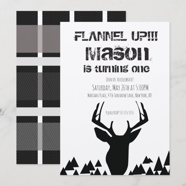 Flannel Up Kariert Fall Dei Geburtstagsparty Einladung (Vorne/Hinten)