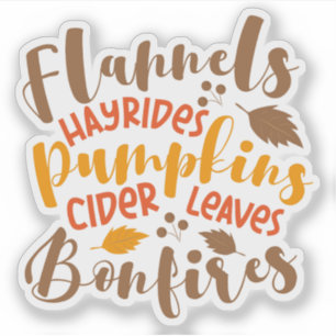Flannels Hay Rides Pumpkins Cider Blätter Bonfire Aufkleber