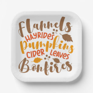 Flannels Hay Rides Pumpkins Cider Blätter Bonfire Pappteller