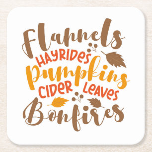 Flannels Hay Rides Pumpkins Cider Blätter Bonfire Rechteckiger Pappuntersetzer