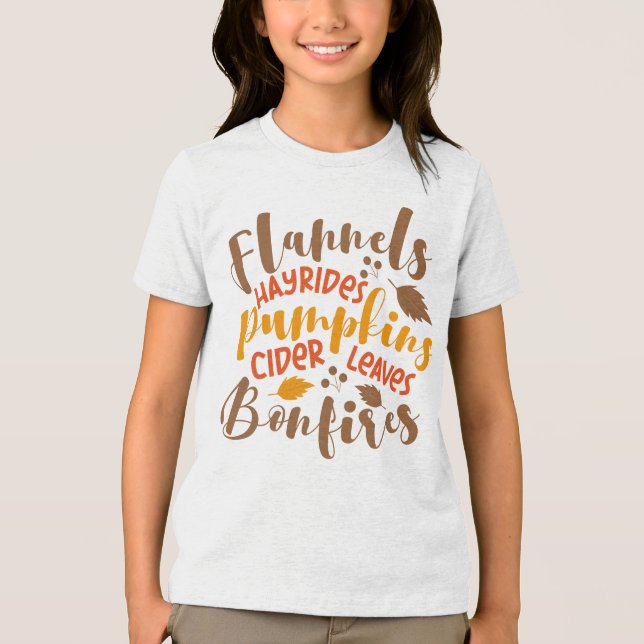 Flannels Hay Rides Pumpkins Cider Blätter Bonfire Tri-Blend Shirt (Vorderseite)