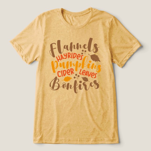 Flannels Hay Rides Pumpkins Cider Blätter Bonfire Tri-Blend Shirt (Design Vorderseite)