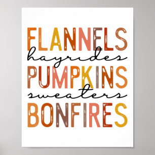 Flannels Hayriders Bonfire Pumpkins Leopard Fall Poster