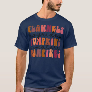 Flannels Hayrides Pumpkin Bonfire Vintag Style L T-Shirt