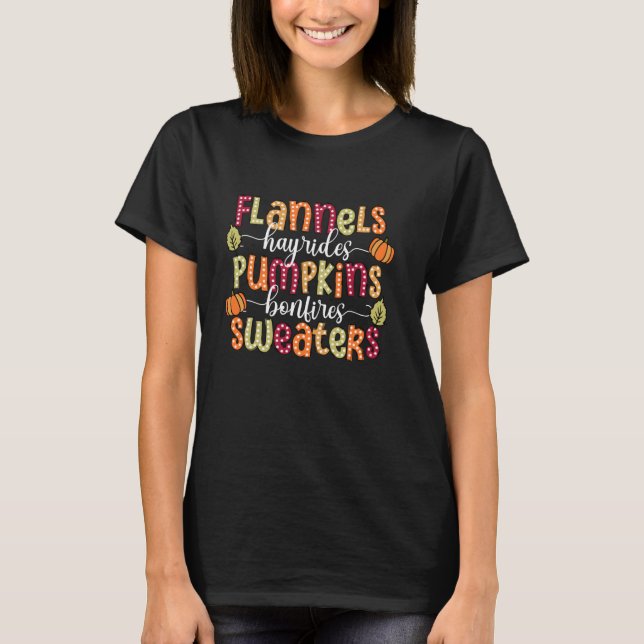 Flannels Hayrides Pumpkins Bonfire Sweatfall T-Shirt (Vorderseite)