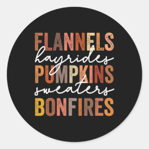 Flannels Hayrides Pumpkins Sweaters Bonfire Autum Runder Aufkleber