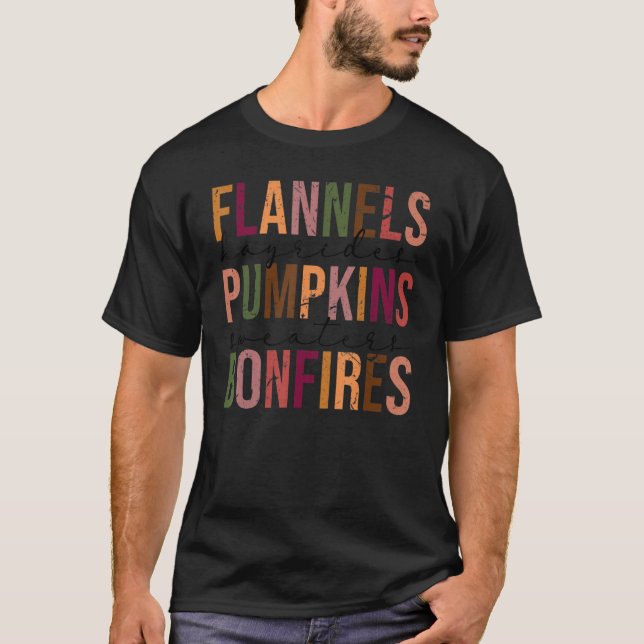 Flannels Hayrides Pumpkins Sweaters Bonfire Danke T-Shirt (Vorderseite)