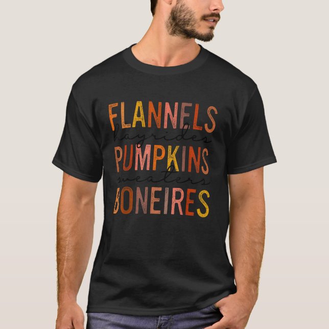 Flannels Hayrides Pumpkins Sweaters Bonfire Retro T-Shirt (Vorderseite)