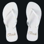 Flansch, Gold Script Elegant White Wedding Flip Flops<br><div class="desc">Bride,  goldenes Drehbuch elegante weiße Hochzeit Flip Flops</div>