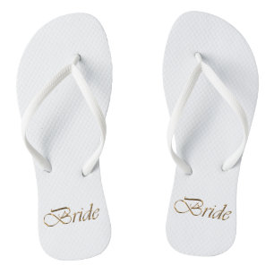 Flansch, Gold Script Elegant White Wedding Flip Flops